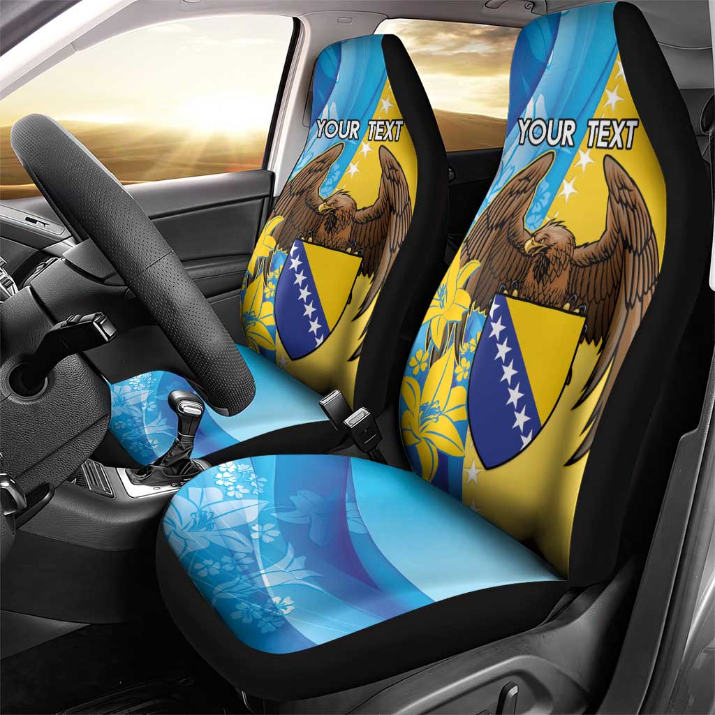 Personalised Bosnia and Herzegovina Independence Day Car Seat Cover Lilium Bosniacum With Eagle Curve Style - Wonder Print Shop