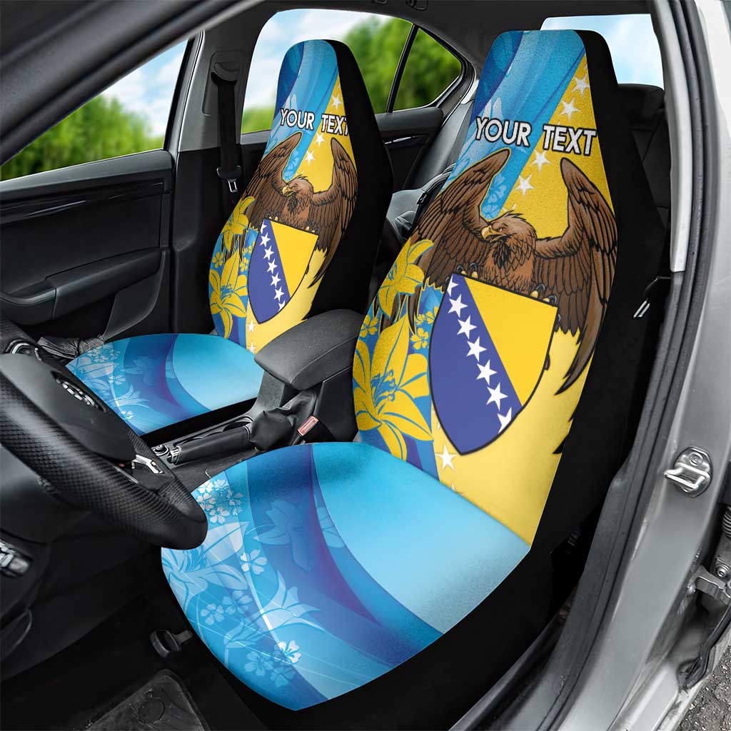 Personalised Bosnia and Herzegovina Independence Day Car Seat Cover Lilium Bosniacum With Eagle Curve Style - Wonder Print Shop