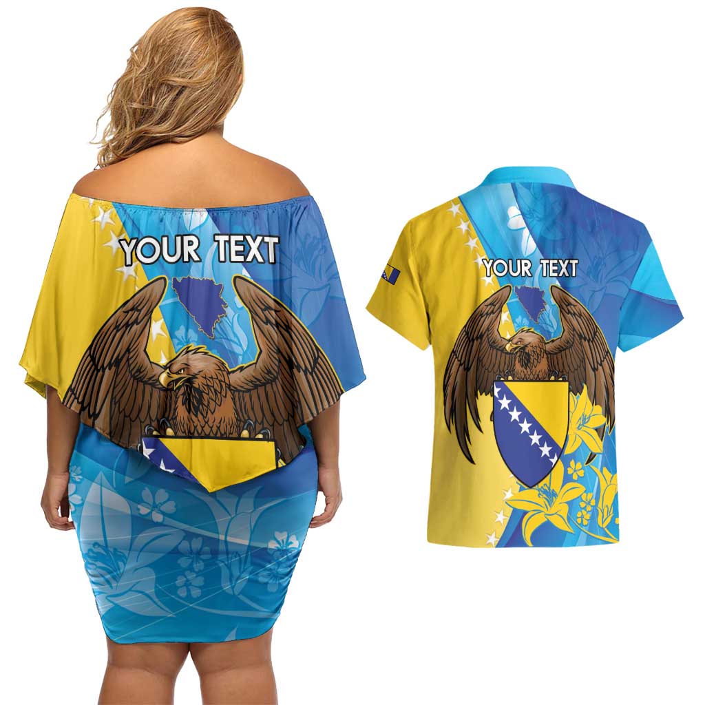 Personalised Bosnia and Herzegovina Independence Day Couples Matching Off Shoulder Short Dress and Hawaiian Shirt Lilium Bosniacum With Eagle Curve Style - Wonder Print Shop