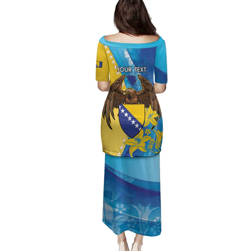 Personalised Bosnia and Herzegovina Independence Day Family Matching Puletasi and Hawaiian Shirt Lilium Bosniacum With Eagle Curve Style - Wonder Print Shop