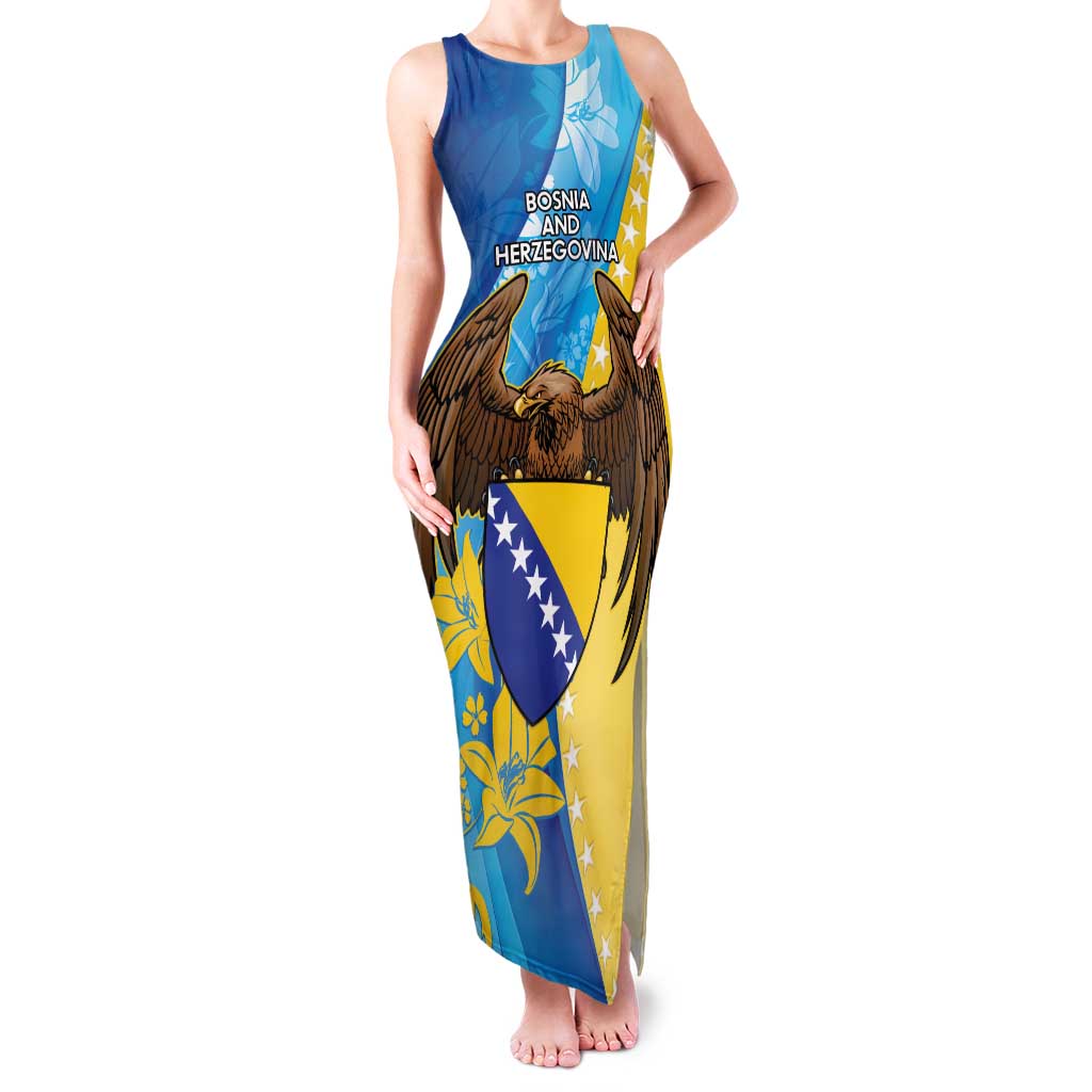 Personalised Bosnia and Herzegovina Independence Day Family Matching Tank Maxi Dress and Hawaiian Shirt Lilium Bosniacum With Eagle Curve Style - Wonder Print Shop