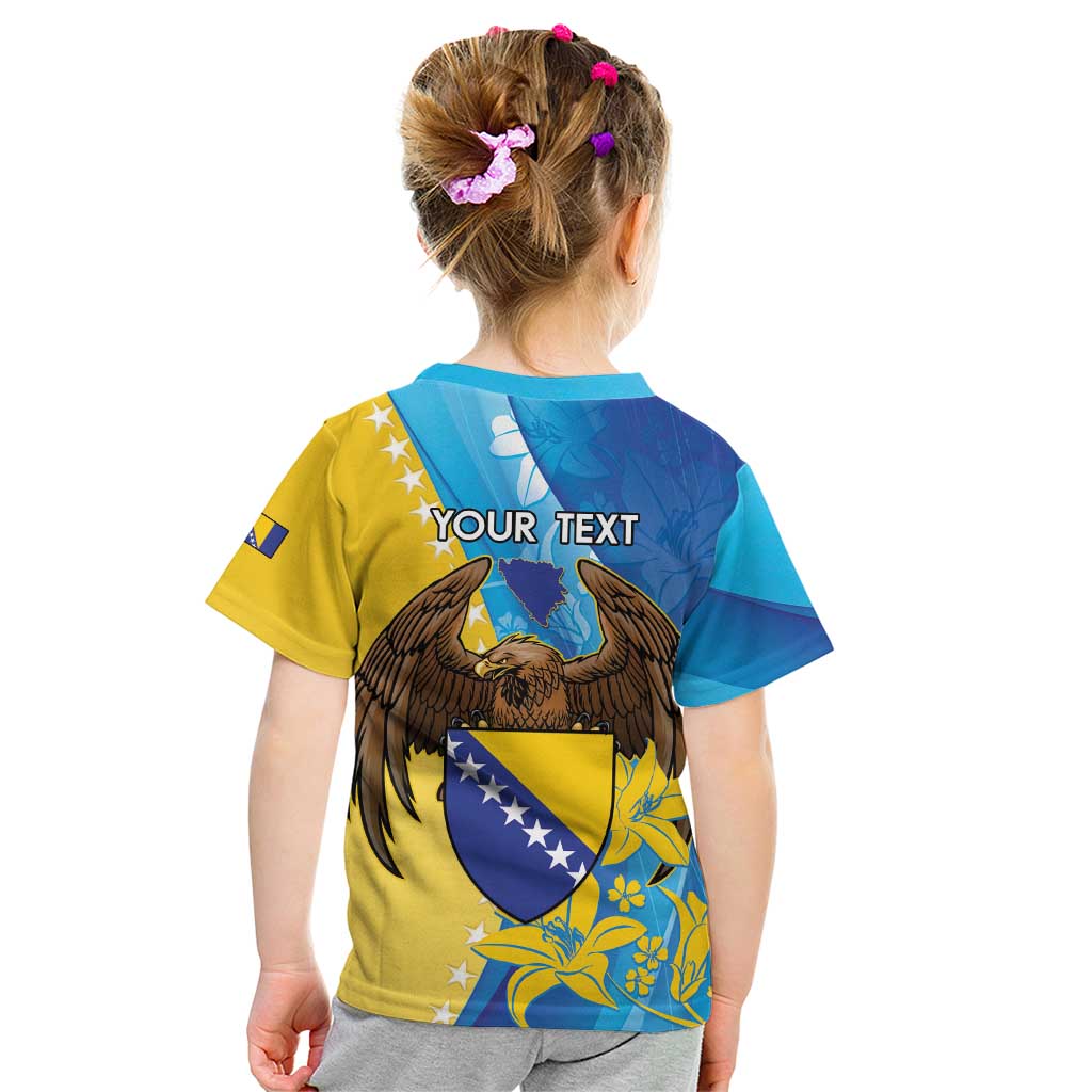 Personalised Bosnia and Herzegovina Independence Day Kid T Shirt Lilium Bosniacum With Eagle Curve Style - Wonder Print Shop