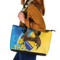 Personalised Bosnia and Herzegovina Independence Day Leather Tote Bag Lilium Bosniacum With Eagle Curve Style - Wonder Print Shop