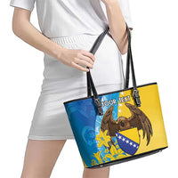 Personalised Bosnia and Herzegovina Independence Day Leather Tote Bag Lilium Bosniacum With Eagle Curve Style - Wonder Print Shop