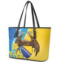 Personalised Bosnia and Herzegovina Independence Day Leather Tote Bag Lilium Bosniacum With Eagle Curve Style - Wonder Print Shop