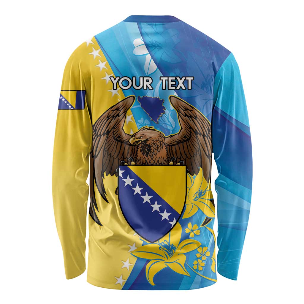 Personalised Bosnia and Herzegovina Independence Day Long Sleeve Shirt Lilium Bosniacum With Eagle Curve Style - Wonder Print Shop