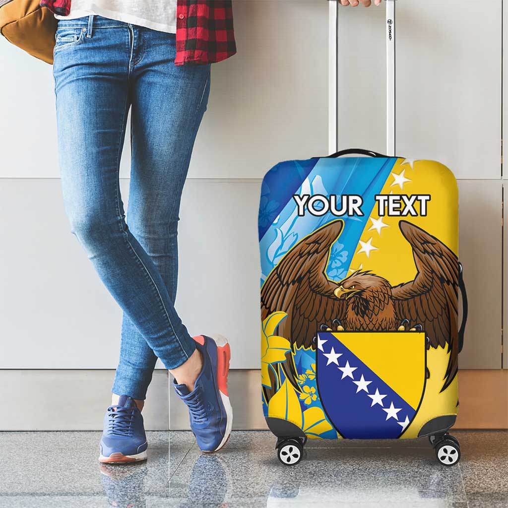 Personalised Bosnia and Herzegovina Independence Day Luggage Cover Lilium Bosniacum With Eagle Curve Style - Wonder Print Shop