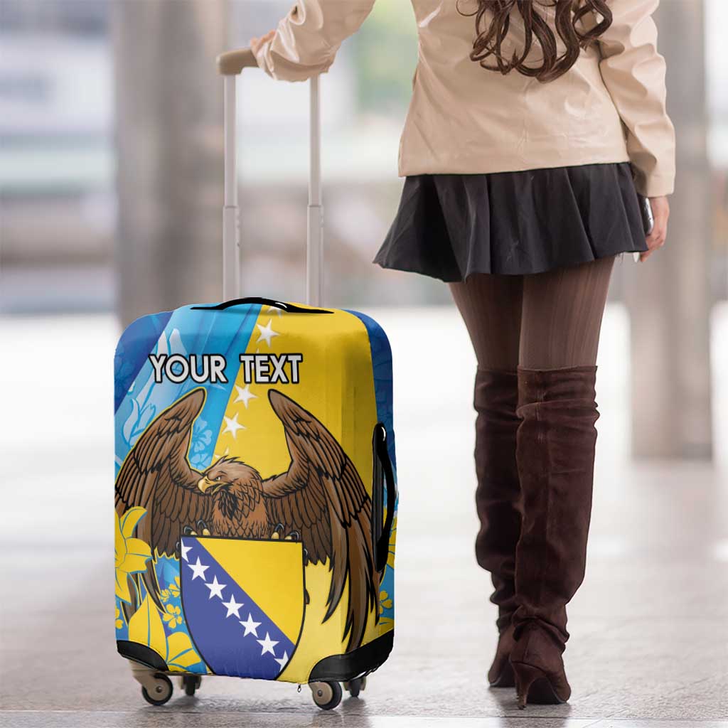 Personalised Bosnia and Herzegovina Independence Day Luggage Cover Lilium Bosniacum With Eagle Curve Style - Wonder Print Shop