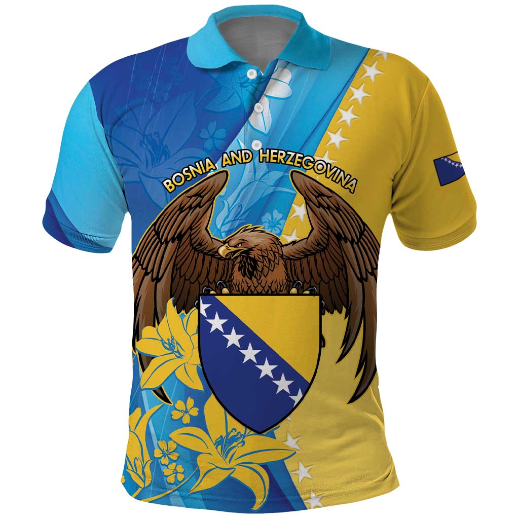 Personalised Bosnia and Herzegovina Independence Day Polo Shirt Lilium Bosniacum With Eagle Curve Style - Wonder Print Shop