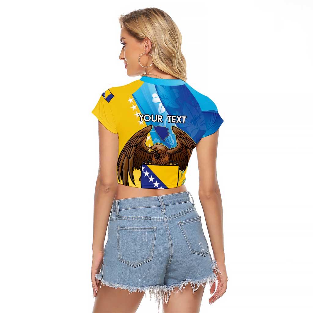 Personalised Bosnia and Herzegovina Independence Day Raglan Cropped T Shirt Lilium Bosniacum With Eagle Curve Style - Wonder Print Shop