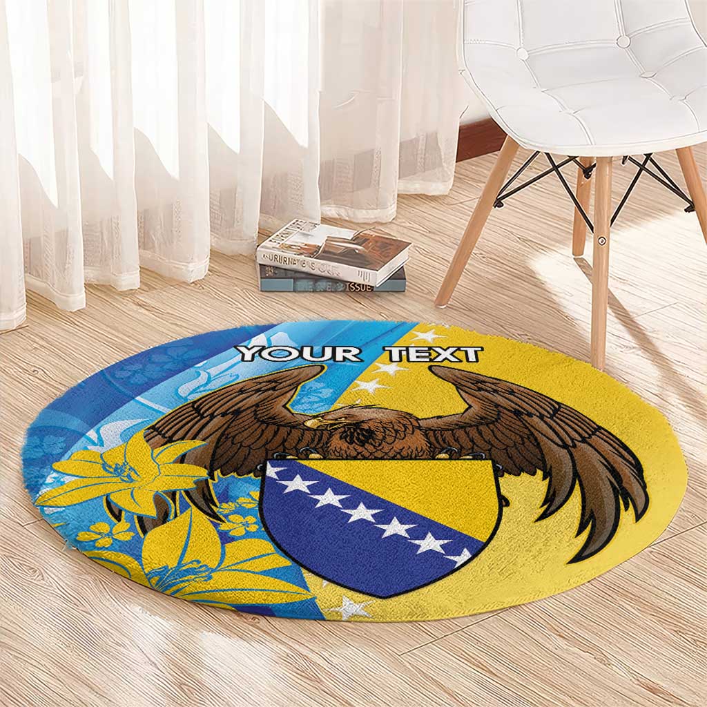 Personalised Bosnia and Herzegovina Independence Day Round Carpet Lilium Bosniacum With Eagle Curve Style