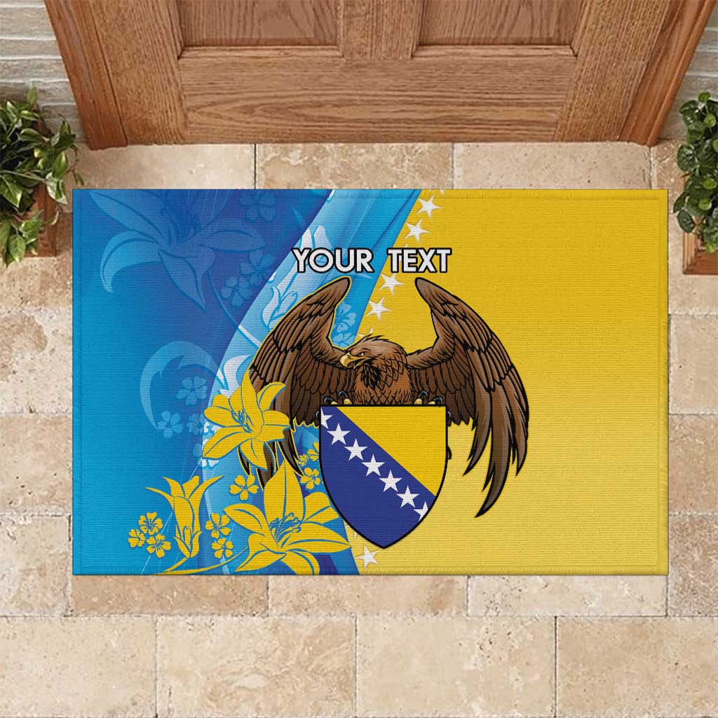 Personalised Bosnia and Herzegovina Independence Day Rubber Doormat Lilium Bosniacum With Eagle Curve Style - Wonder Print Shop