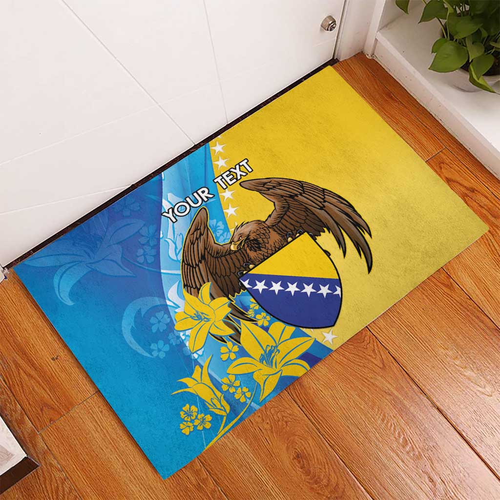 Personalised Bosnia and Herzegovina Independence Day Rubber Doormat Lilium Bosniacum With Eagle Curve Style - Wonder Print Shop