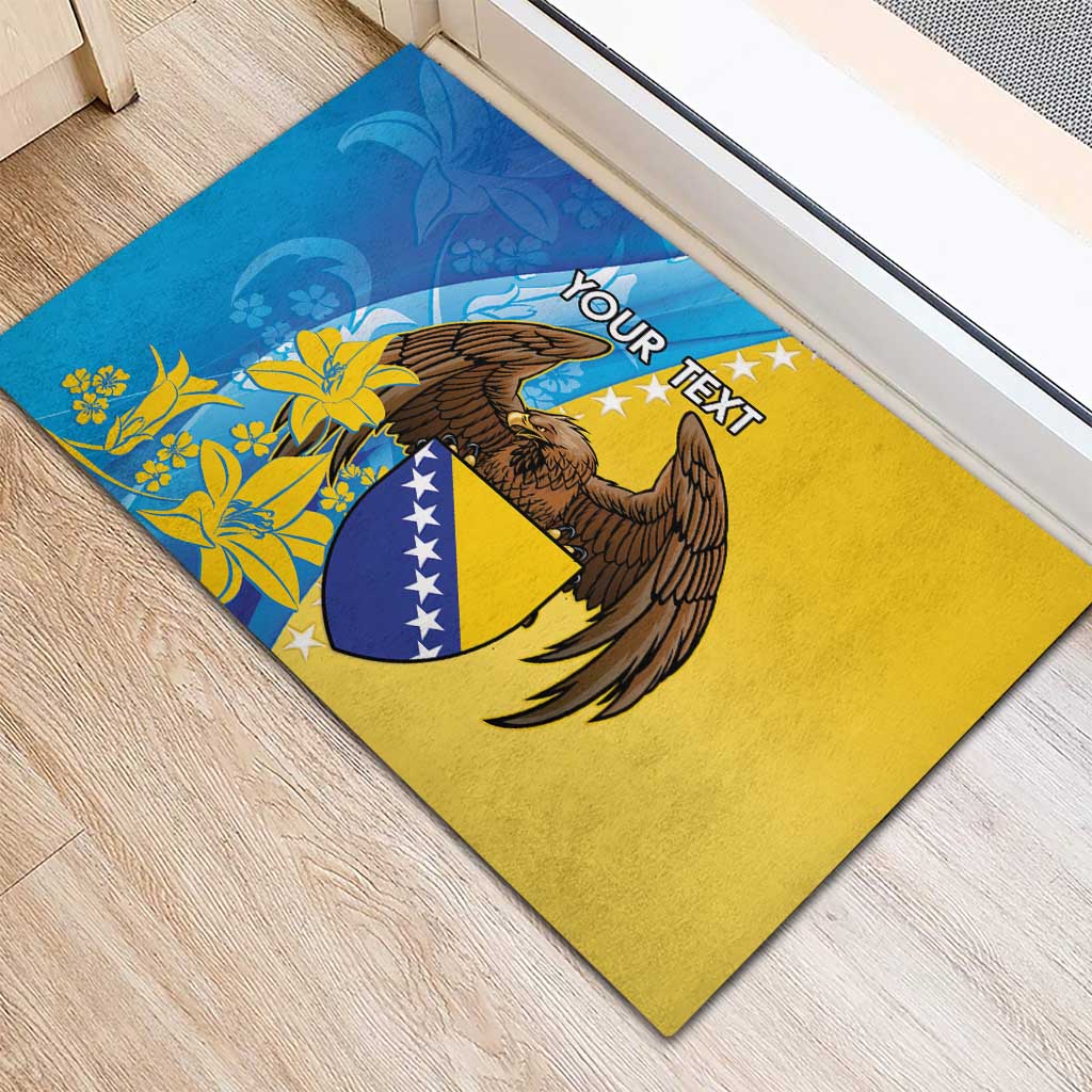 Personalised Bosnia and Herzegovina Independence Day Rubber Doormat Lilium Bosniacum With Eagle Curve Style - Wonder Print Shop