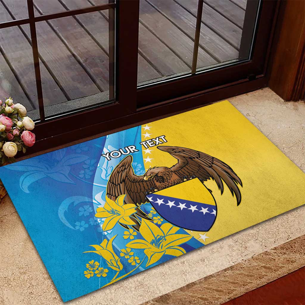 Personalised Bosnia and Herzegovina Independence Day Rubber Doormat Lilium Bosniacum With Eagle Curve Style - Wonder Print Shop