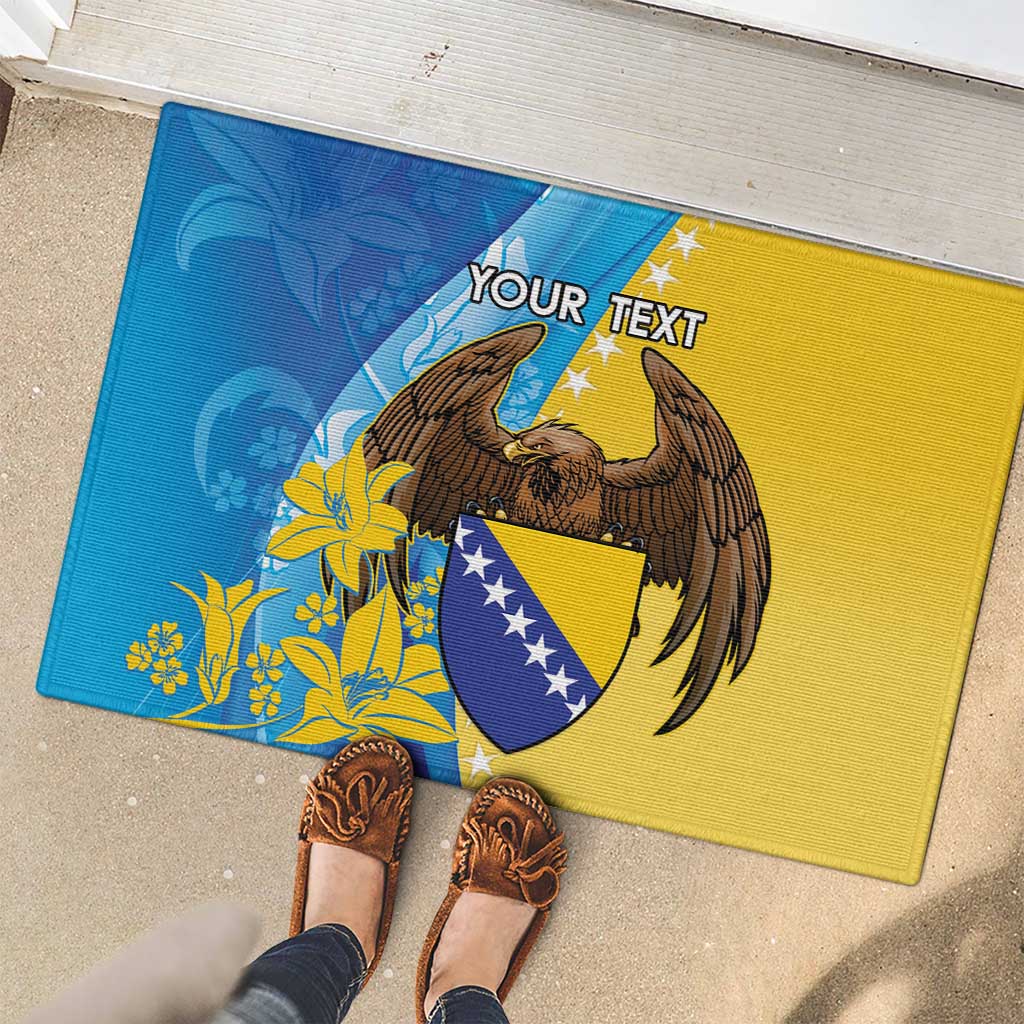 Personalised Bosnia and Herzegovina Independence Day Rubber Doormat Lilium Bosniacum With Eagle Curve Style - Wonder Print Shop