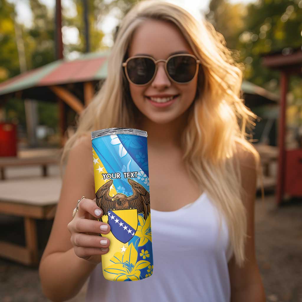 Personalised Bosnia and Herzegovina Independence Day Skinny Tumbler Lilium Bosniacum With Eagle Curve Style - Wonder Print Shop