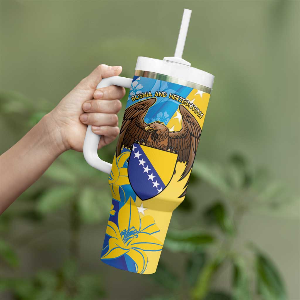 Personalised Bosnia and Herzegovina Independence Day Tumbler With Handle Lilium Bosniacum With Eagle Curve Style - Wonder Print Shop