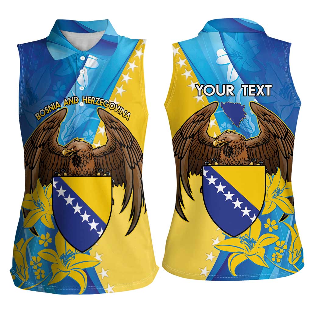 Personalised Bosnia and Herzegovina Independence Day Women Sleeveless Polo Shirt Lilium Bosniacum With Eagle Curve Style - Wonder Print Shop