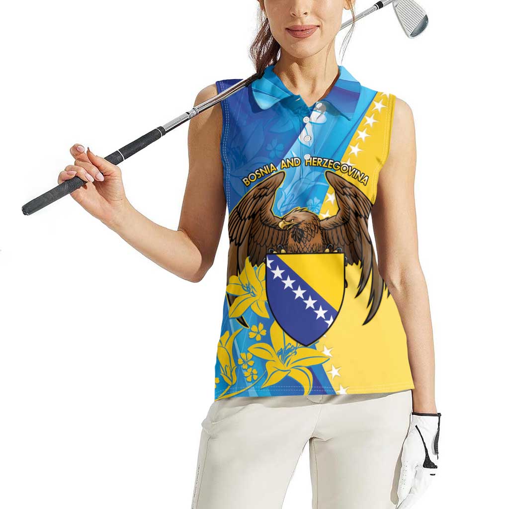 Personalised Bosnia and Herzegovina Independence Day Women Sleeveless Polo Shirt Lilium Bosniacum With Eagle Curve Style - Wonder Print Shop