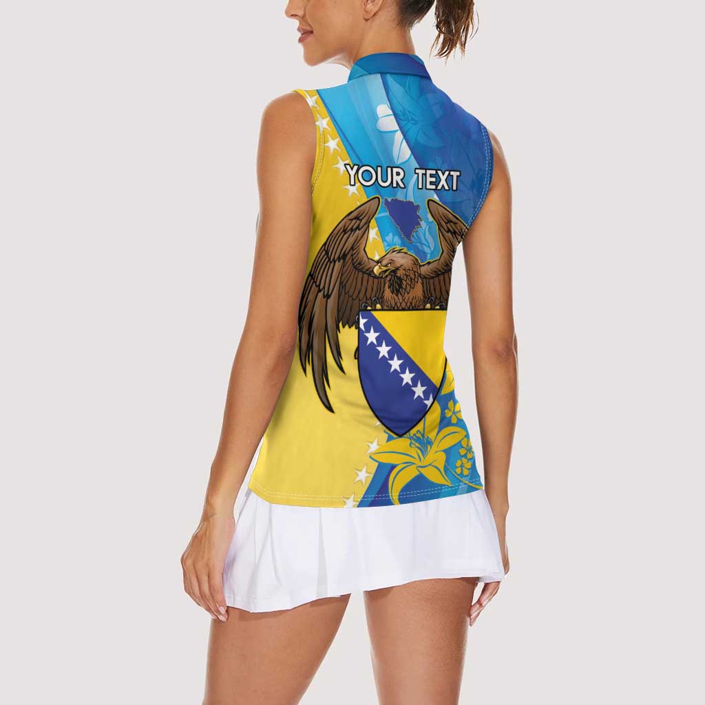 Personalised Bosnia and Herzegovina Independence Day Women Sleeveless Polo Shirt Lilium Bosniacum With Eagle Curve Style - Wonder Print Shop