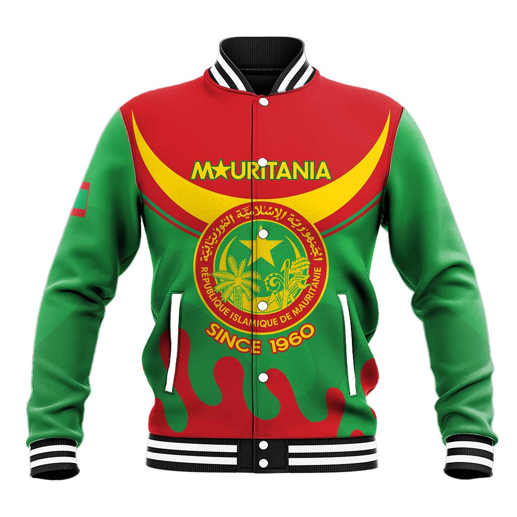 Personalised Mauritania Independence Day Baseball Jacket Coat Of Arms With Map Flag Color - Wonder Print Shop