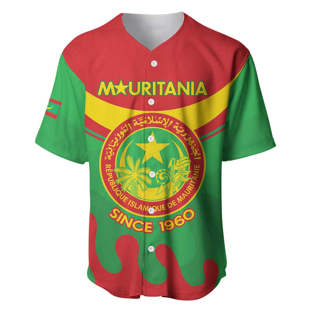 Personalised Mauritania Independence Day Baseball Jersey Coat Of Arms With Map Flag Color - Wonder Print Shop
