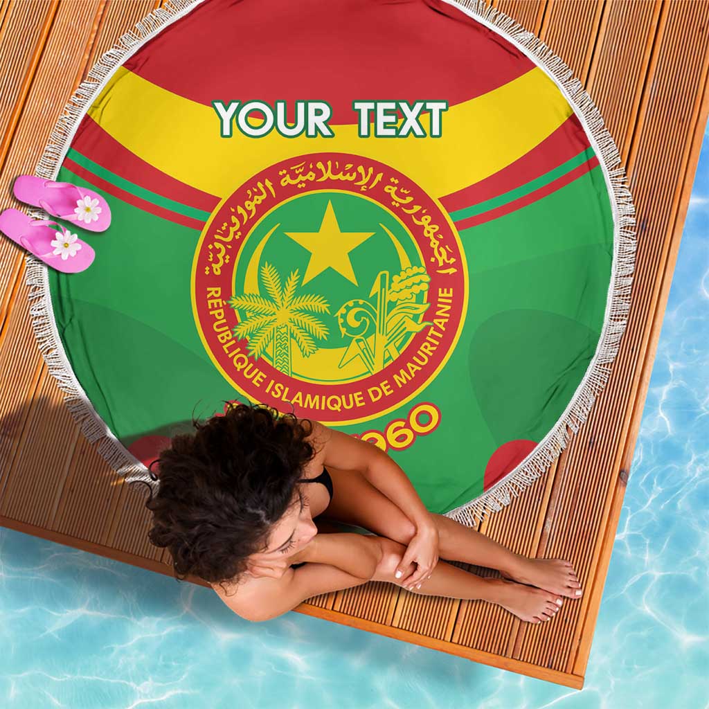 Personalised Mauritania Independence Day Beach Blanket Coat Of Arms With Map Flag Color - Wonder Print Shop