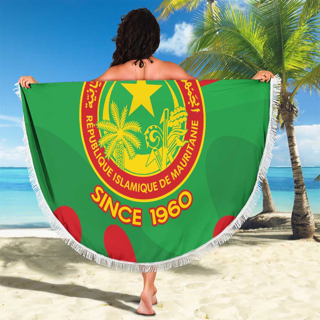 Personalised Mauritania Independence Day Beach Blanket Coat Of Arms With Map Flag Color - Wonder Print Shop