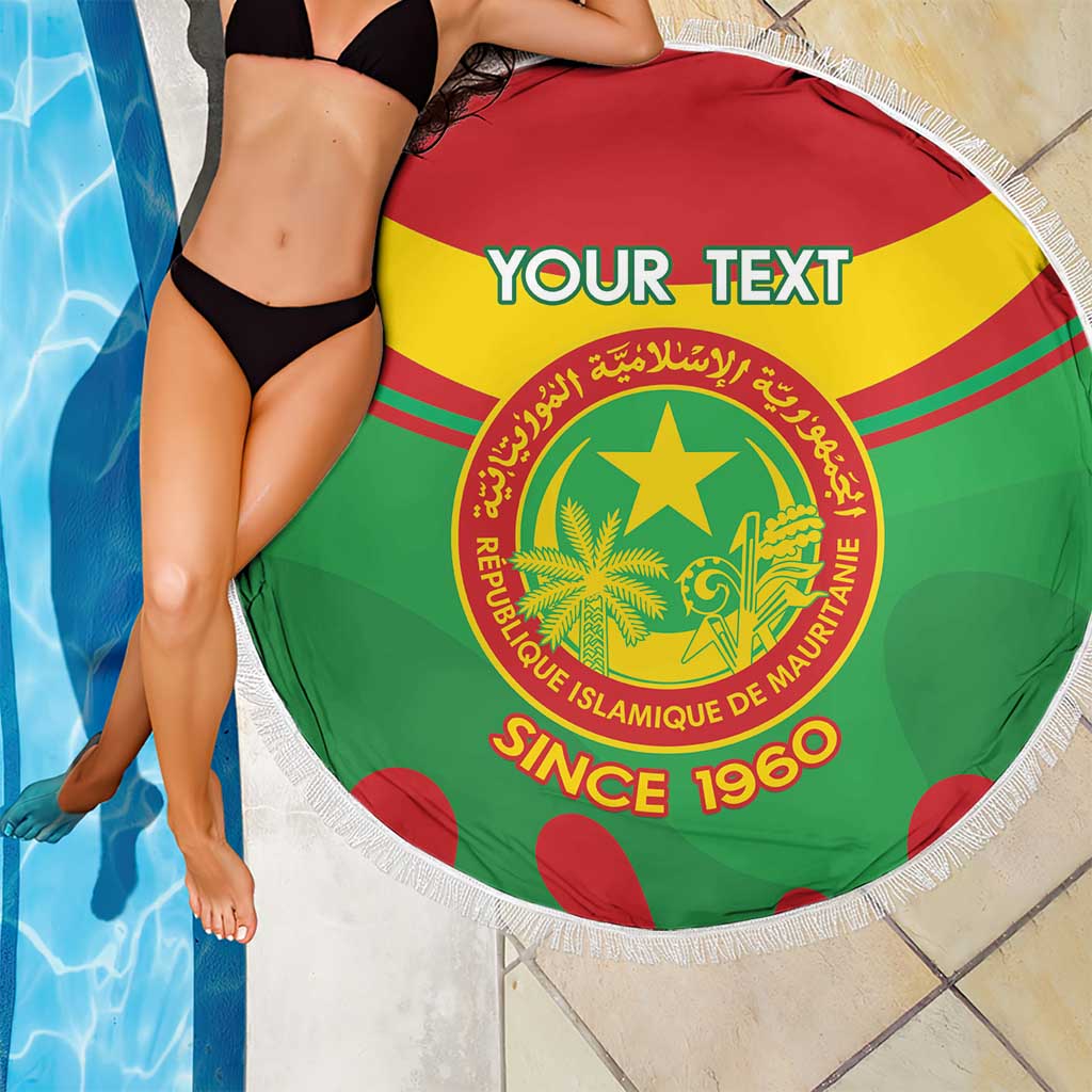 Personalised Mauritania Independence Day Beach Blanket Coat Of Arms With Map Flag Color - Wonder Print Shop