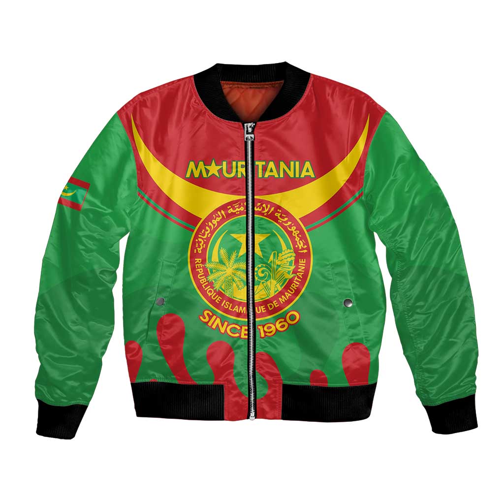 Personalised Mauritania Independence Day Bomber Jacket Coat Of Arms With Map Flag Color - Wonder Print Shop