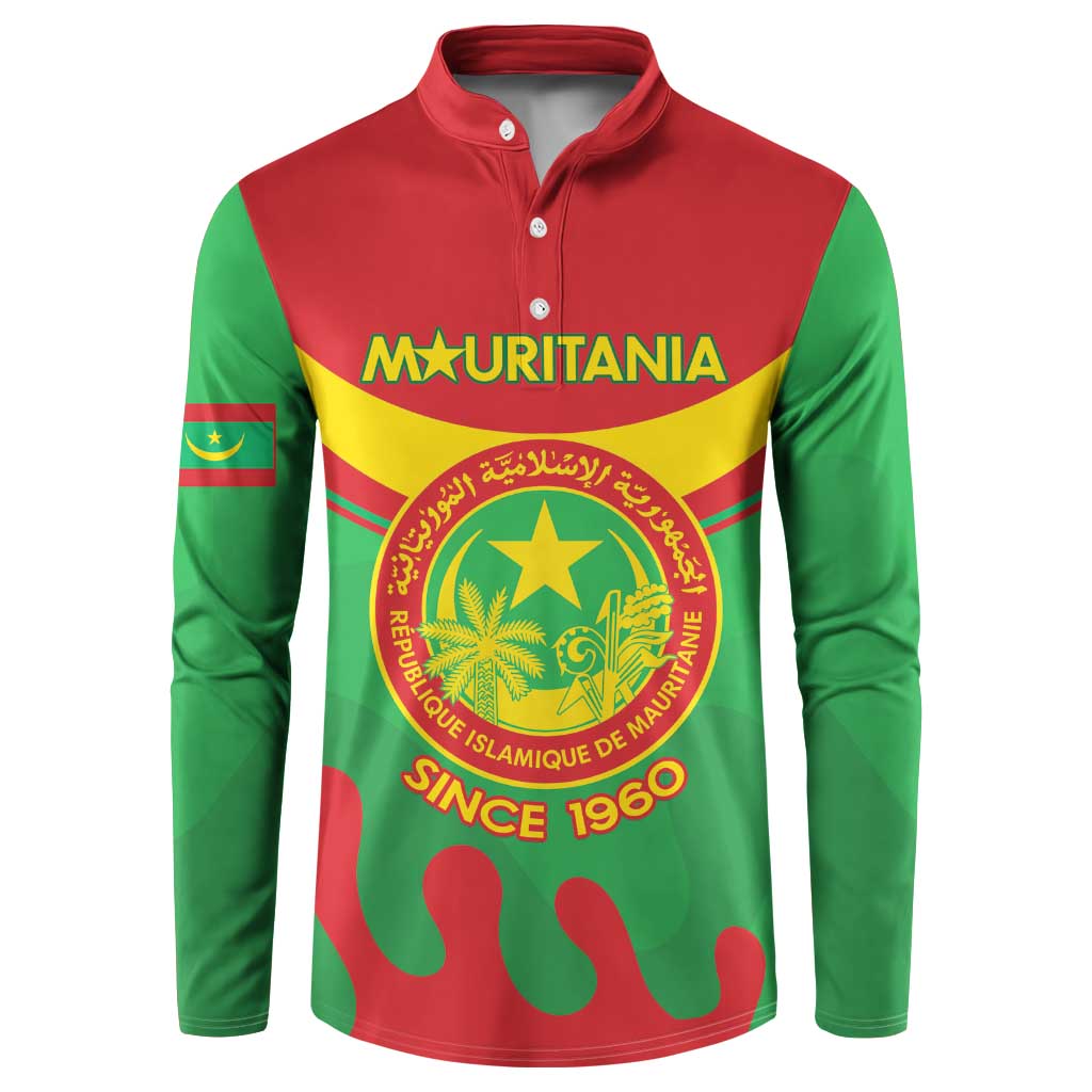 Personalised Mauritania Independence Day Button Sweatshirt Coat Of Arms With Map Flag Color - Wonder Print Shop