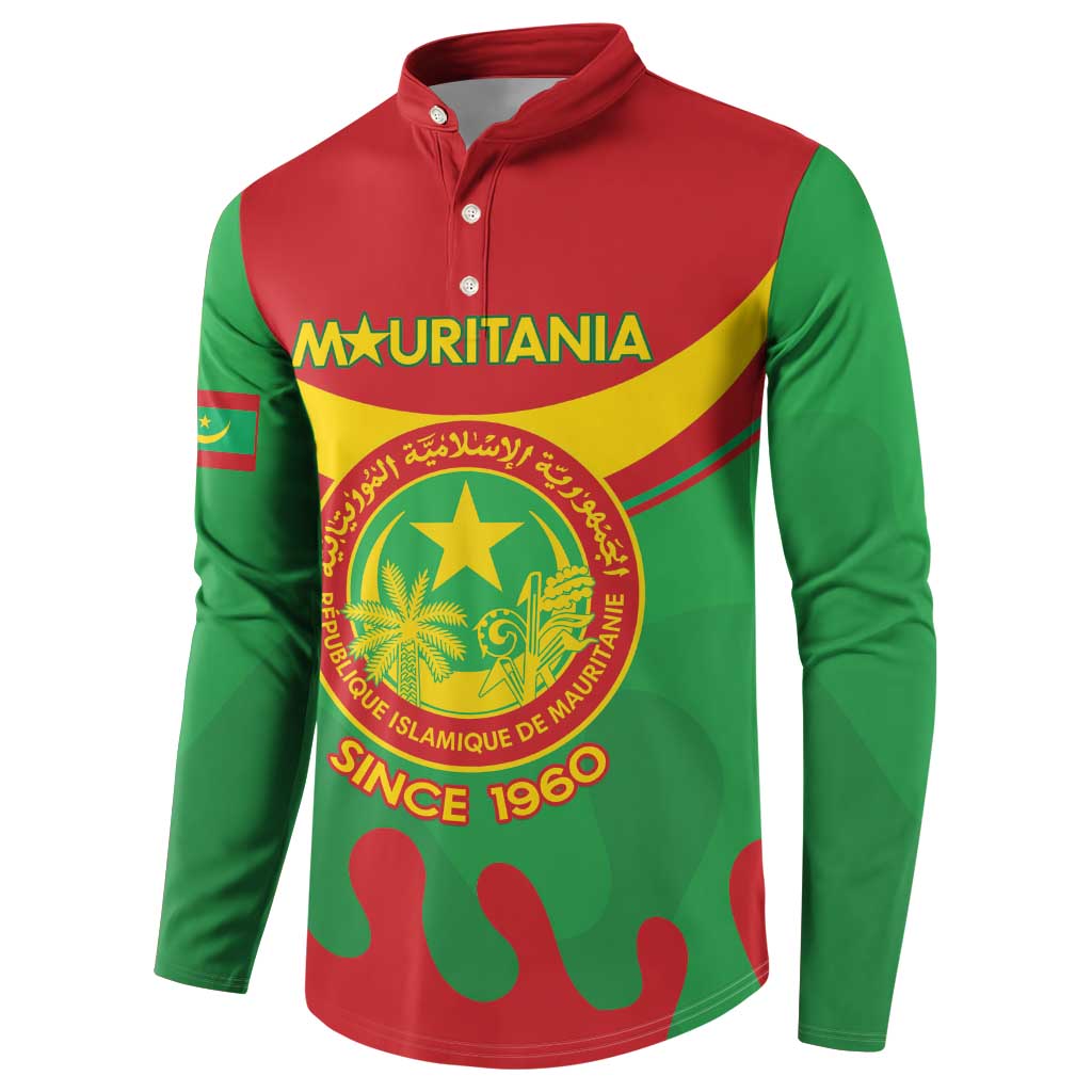 Personalised Mauritania Independence Day Button Sweatshirt Coat Of Arms With Map Flag Color - Wonder Print Shop
