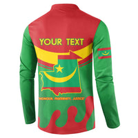 Personalised Mauritania Independence Day Button Sweatshirt Coat Of Arms With Map Flag Color - Wonder Print Shop