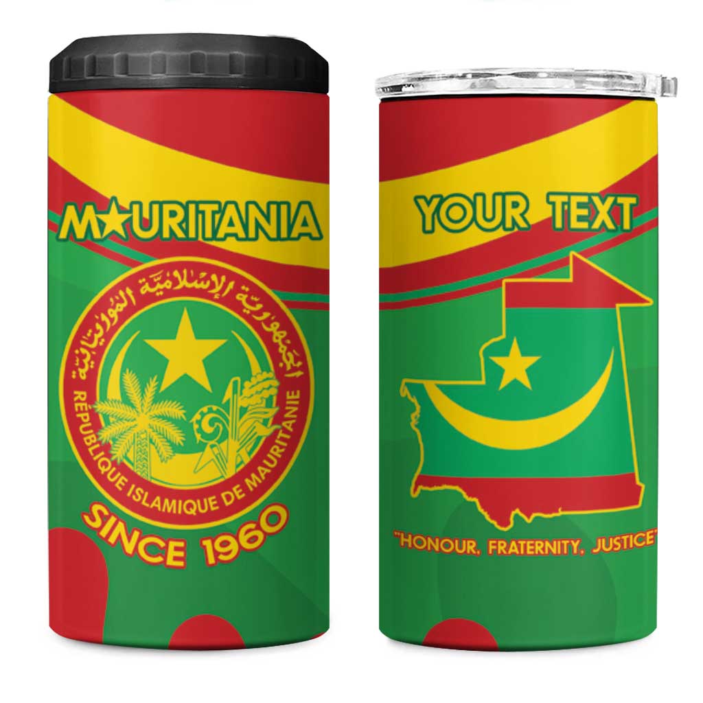 Personalised Mauritania Independence Day 4 in 1 Can Cooler Tumbler Coat Of Arms With Map Flag Color - Wonder Print Shop