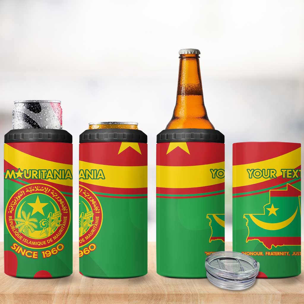 Personalised Mauritania Independence Day 4 in 1 Can Cooler Tumbler Coat Of Arms With Map Flag Color - Wonder Print Shop