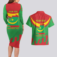 Personalised Mauritania Independence Day Couples Matching Long Sleeve Bodycon Dress and Hawaiian Shirt Coat Of Arms With Map Flag Color - Wonder Print Shop