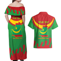 Personalised Mauritania Independence Day Couples Matching Off Shoulder Maxi Dress and Hawaiian Shirt Coat Of Arms With Map Flag Color - Wonder Print Shop