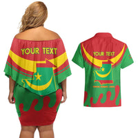 Personalised Mauritania Independence Day Couples Matching Off Shoulder Short Dress and Hawaiian Shirt Coat Of Arms With Map Flag Color - Wonder Print Shop