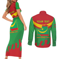 Personalised Mauritania Independence Day Couples Matching Short Sleeve Bodycon Dress and Long Sleeve Button Shirt Coat Of Arms With Map Flag Color - Wonder Print Shop