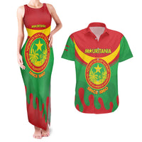 Personalised Mauritania Independence Day Couples Matching Tank Maxi Dress and Hawaiian Shirt Coat Of Arms With Map Flag Color - Wonder Print Shop