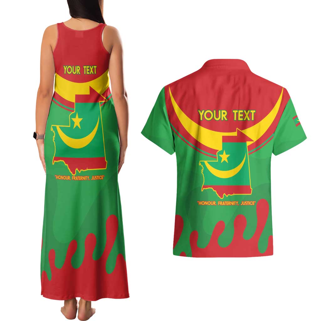 Personalised Mauritania Independence Day Couples Matching Tank Maxi Dress and Hawaiian Shirt Coat Of Arms With Map Flag Color - Wonder Print Shop