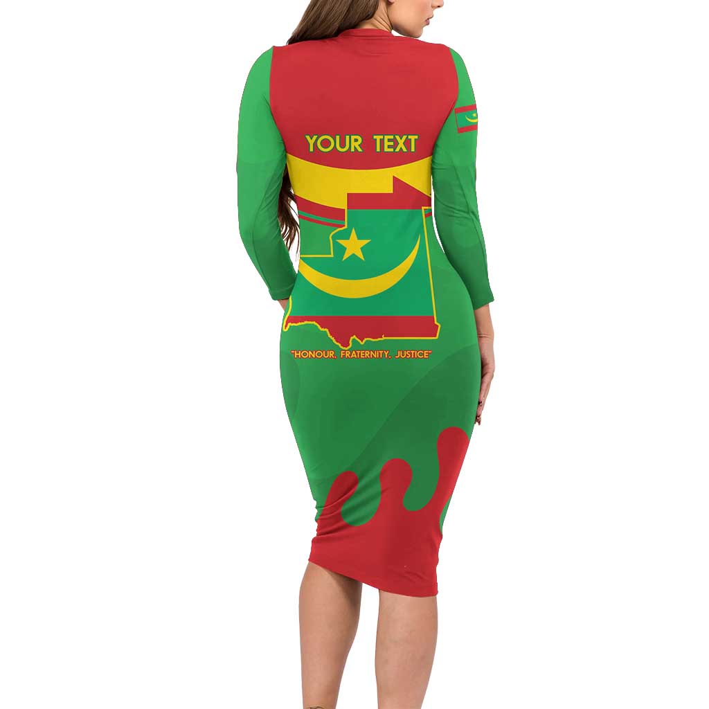 Personalised Mauritania Independence Day Family Matching Long Sleeve Bodycon Dress and Hawaiian Shirt Coat Of Arms With Map Flag Color - Wonder Print Shop