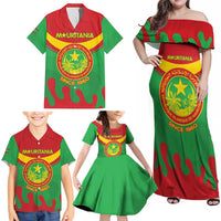 Personalised Mauritania Independence Day Family Matching Off Shoulder Maxi Dress and Hawaiian Shirt Coat Of Arms With Map Flag Color - Wonder Print Shop