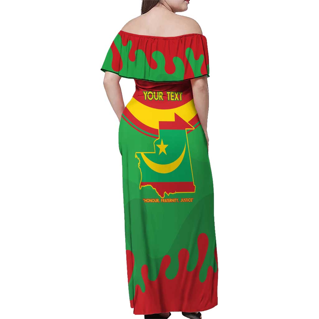 Personalised Mauritania Independence Day Family Matching Off Shoulder Maxi Dress and Hawaiian Shirt Coat Of Arms With Map Flag Color - Wonder Print Shop