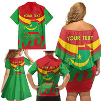 Personalised Mauritania Independence Day Family Matching Off Shoulder Short Dress and Hawaiian Shirt Coat Of Arms With Map Flag Color - Wonder Print Shop