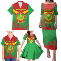 Personalised Mauritania Independence Day Family Matching Puletasi and Hawaiian Shirt Coat Of Arms With Map Flag Color - Wonder Print Shop