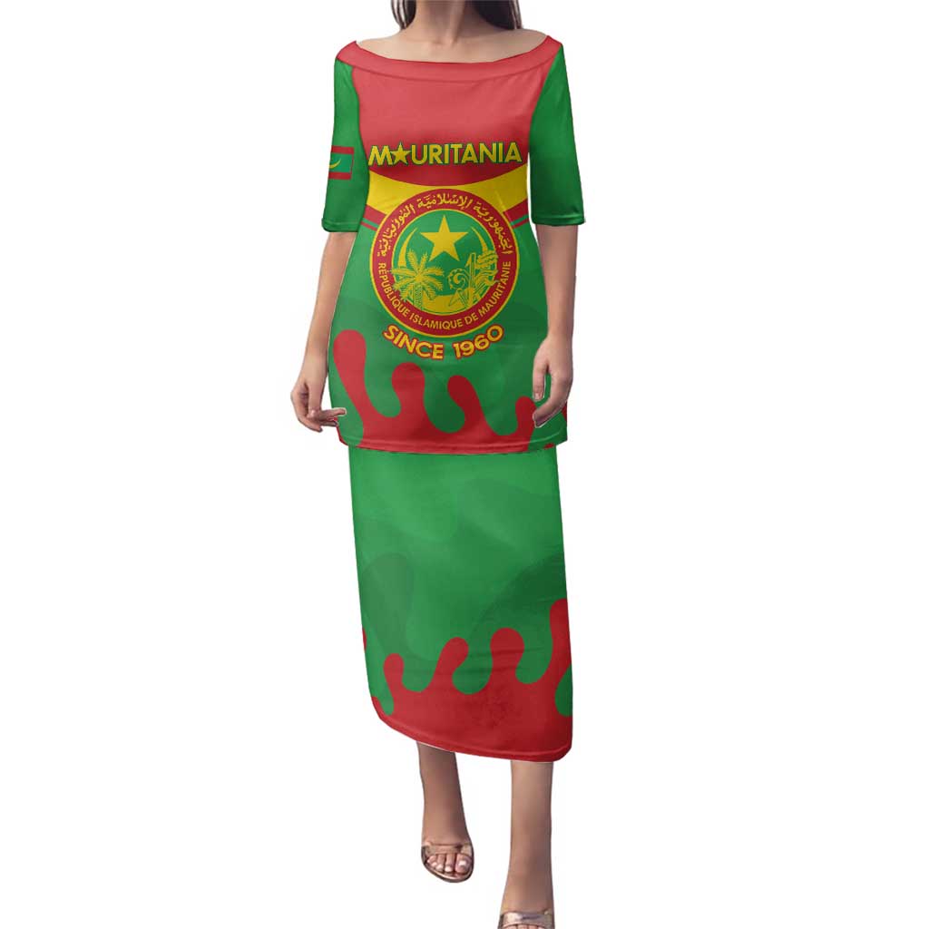 Personalised Mauritania Independence Day Family Matching Puletasi and Hawaiian Shirt Coat Of Arms With Map Flag Color - Wonder Print Shop