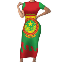 Personalised Mauritania Independence Day Family Matching Short Sleeve Bodycon Dress and Hawaiian Shirt Coat Of Arms With Map Flag Color - Wonder Print Shop