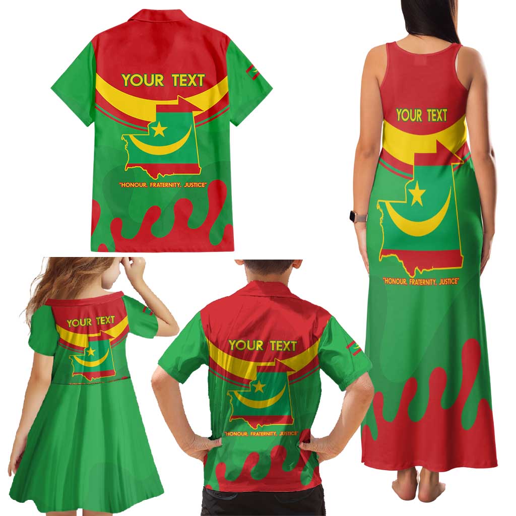 Personalised Mauritania Independence Day Family Matching Tank Maxi Dress and Hawaiian Shirt Coat Of Arms With Map Flag Color - Wonder Print Shop